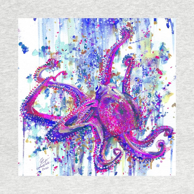 PURPLE OCTOPUS - watercolor portrait by lautir